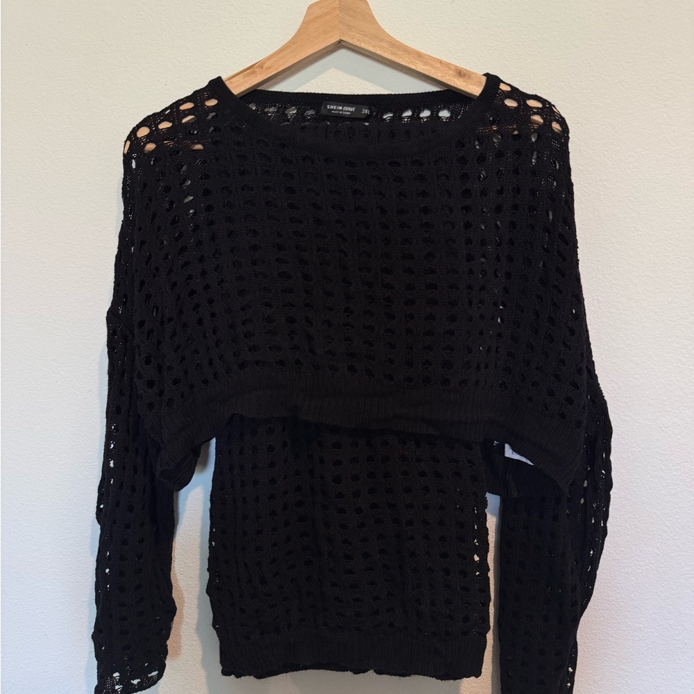 SHEIN Black Crochet Women's Swim Coverup